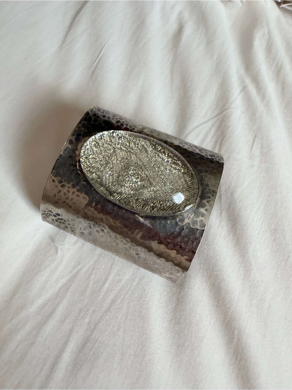 Italian Hammered Silver Bracelet With Accent Stone